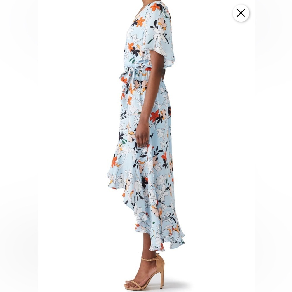 Parker Womens Demi Blue Orange Floral Botanical Silk Hi Lo Wrap Maxi Dress Sm - Picture 7 of 15
